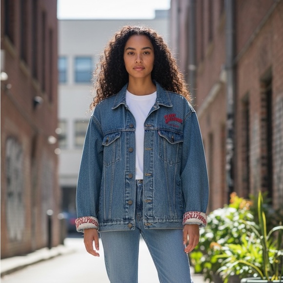 Vintage Jackets & Blazers - Vintage Blue Denim Jean Jacket with Red Script